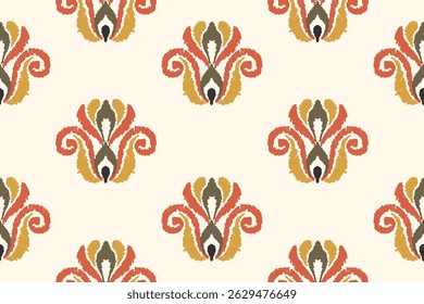 Ikat floral paisley embroidery on white background.Ikat ethnic oriental pattern traditional.Aztec style abstract vector illustration.design for texture,fabric,clothing,wrapping,decoration,sarong,scarf