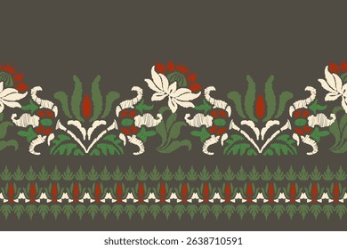 Ikat floral paisley embroidery on black background.geometric ethnic oriental pattern traditional.Aztec style abstract vector illustration.