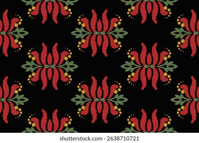 Ikat floral paisley embroidery on black background.geometric ethnic oriental pattern traditional.Aztec style abstract vector illustration.