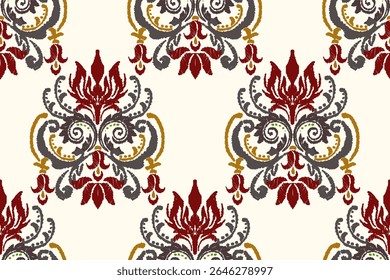 Ikat floral paisley embroidery on white background.Ikat ethnic oriental pattern traditional.Aztec style abstract vector illustration.design for texture,fabric,clothing,wrapping,decoration,sarong,scarf