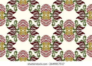 Ikat floral paisley embroidery on white background.Ikat ethnic oriental pattern traditional.Aztec style abstract vector illustration.design for texture,fabric,clothing,wrapping,decoration,sarong,scarf