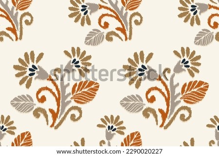 Ikat floral paisley embroidery on white background.Ikat ethnic oriental seamless pattern traditional.Aztec style abstract vector illustration.design for texture,fabric,clothing,wrapping,scarf,sarong.