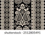 Ikat floral paisley embroidery seamless pattern. Ikat ethnic flower oriental pattern traditional. Motifs African boho. Ethnic ikat floral Border Indian floral Aztec embroidery border