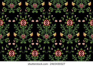 Ikat floral paisley embroidery seamless pattern on background. Ikat ethnic oriental pattern traditional. Aztec style abstract vector illustration. design for ikat fashion texture,fabric,clothing,wrap