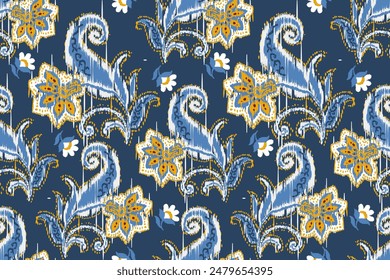 Ikat floral paisley embroidery seamless pattern on background. Ikat ethnic oriental pattern traditional. Aztec style abstract vector illustration. design for ikat fashion texture,fabric,clothing,wrap