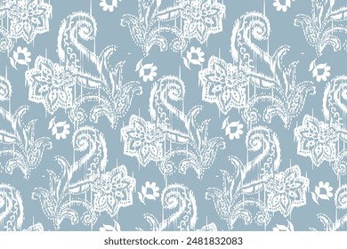 Ikat floral paisley embroidery seamless pattern on background. Ikat ethnic oriental pattern traditional. Aztec style abstract vector illustration. design for ikat fashion texture,fabric,clothing,wrapp