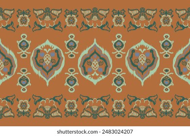 Ikat floral paisley embroidery seamless pattern on background. Ikat ethnic oriental pattern traditional. Aztec style abstract vector illustration. design for ikat fashion texture,fabric,clothing,wrapp