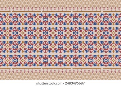 Ikat floral paisley embroidery seamless pattern on background. Ikat ethnic flower oriental pattern traditional. Aztec style abstract vector illustration. design for ikat floral fashion fabric,clothing