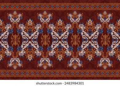 Ikat floral paisley embroidery seamless pattern on background. Ikat ethnic flower oriental pattern traditional. Aztec style abstract vector illustration. design for ikat floral fashion fabric,clothing