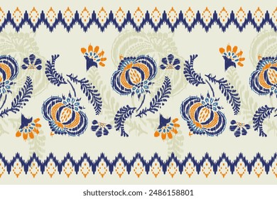 Ikat floral paisley embroidery seamless pattern on background. Ikat ethnic flower oriental pattern traditional. Aztec style abstract vector illustration. design for ikat floral fashion fabric,clothing