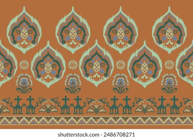 Ikat floral paisley embroidery seamless pattern on background. Ikat ethnic oriental pattern traditional. Aztec style abstract vector illustration. design for ikat fashion texture,fabric,clothing,wrapp