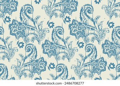 Ikat floral paisley embroidery seamless pattern on background. Ikat ethnic flower oriental pattern traditional. Aztec style abstract vector illustration. design for ikat floral fashion fabric,clothing