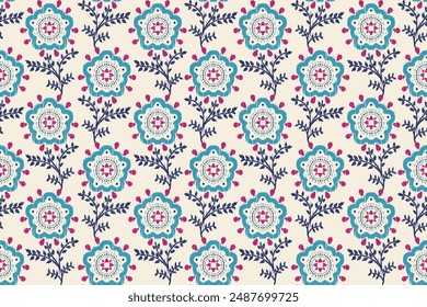 Ikat floral paisley embroidery seamless pattern on background. Ikat ethnic oriental pattern traditional. Aztec style abstract vector illustration. design for ikat fashion texture,fabric,clothing,wrapp