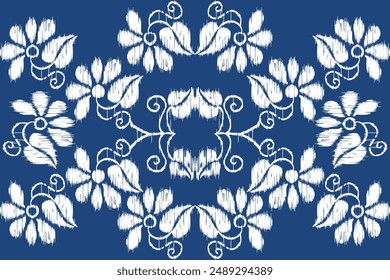 Ikat floral paisley embroidery seamless pattern on background. Ikat ethnic oriental pattern traditional. Aztec style abstract vector illustration. design for ikat fashion texture,fabric,clothing,wrap