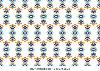 Ikat floral paisley embroidery seamless pattern on background. Ikat ethnic oriental pattern traditional. Aztec style abstract vector illustration. design for ikat fashion texture,fabric,clothing,wrapp