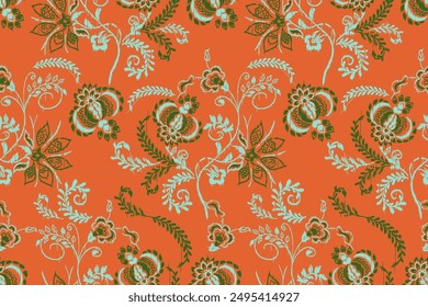 Ikat floral paisley embroidery seamless pattern on background. Ikat ethnic oriental pattern traditional. Aztec style abstract vector illustration. design for ikat fashion texture,fabric,clothing,wrapp