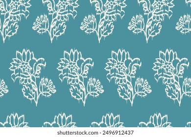 Ikat floral paisley embroidery seamless pattern on background. Ikat ethnic oriental pattern traditional. Aztec style abstract vector illustration. design for ikat fashion texture,fabric,clothing,wrapp