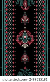 Ikat floral paisley embroidery seamless pattern on background. Ikat ethnic flower oriental pattern traditional. Aztec style abstract vector illustration. design for ikat floral fashion fabric,clothing