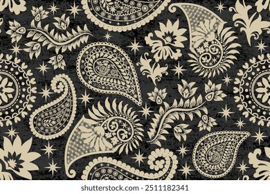 Ikat floral paisley embroidery seamless pattern. Ikat ethnic flower oriental pattern traditional. Motifs African boho. Ethnic ikat floral Border Indian floral Aztec embroidery border