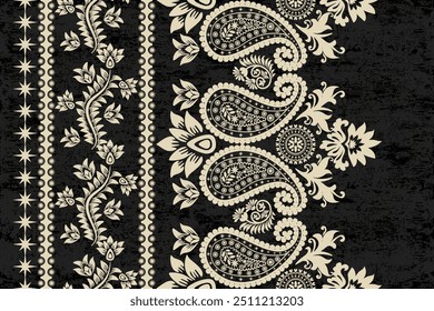 Ikat floral paisley embroidery seamless pattern. Ikat ethnic flower oriental pattern traditional. Motifs African boho. Ethnic ikat floral Border Indian floral Aztec embroidery border