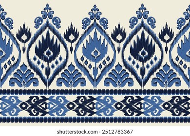 Ikat floral paisley embroidery seamless pattern. Ikat ethnic flower oriental pattern traditional. Motifs African boho. Ethnic ikat floral Border Indian floral Aztec embroidery border