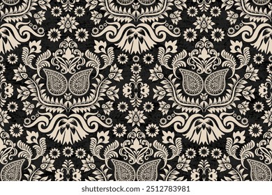 Ikat floral paisley bordado sem costura padrão. Padrão oriental de flor étnica Ikat tradicional. Motivos boho africano. Étnico ikat floral Borda floral indiana Bordado asteca