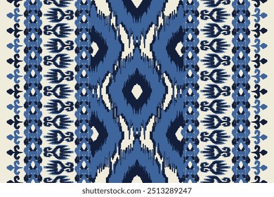 Ikat floral paisley embroidery seamless pattern. Ikat ethnic flower oriental pattern traditional. Motifs African boho. Ethnic ikat floral Border Indian floral Aztec embroidery border