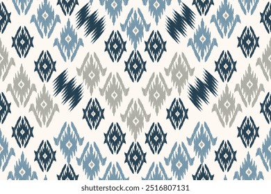 Ikat floral paisley embroidery seamless pattern. Ikat ethnic flower oriental pattern traditional. Motifs African boho. Ethnic ikat floral Border Indian floral Aztec embroidery border