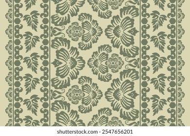 Ikat floral paisley embroidery seamless pattern. Ikat ethnic flower oriental pattern traditional. Motifs African boho. Ethnic ikat floral Border Indian floral Aztec embroidery border