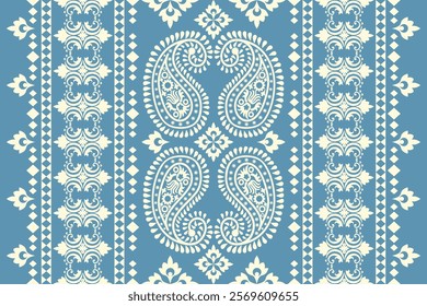 Ikat floral paisley embroidery seamless pattern. Ikat ethnic flower oriental pattern traditional. Motifs African boho. Ethnic ikat floral design for texture, fabric, clothing, wrapping, decoration