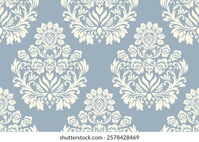 Ikat floral paisley embroidery seamless pattern on background. Ikat ethnic flower oriental pattern traditional. Aztec-style abstract vector illustration. Design for ikat floral fashion fabric,clothing