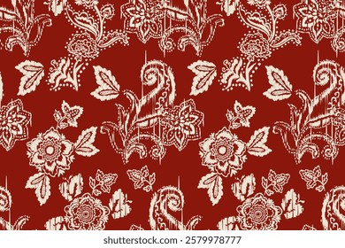 Ikat floral paisley embroidery seamless pattern on background. Ikat ethnic flower oriental pattern traditional. Aztec style abstract vector illustration. design for ikat floral fashion fabric,clothing