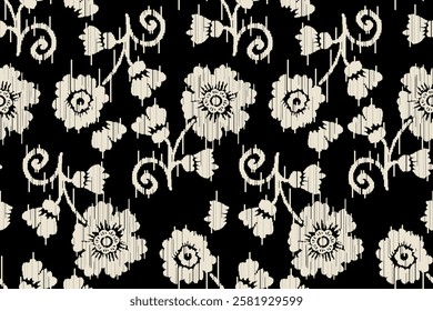 Ikat floral paisley embroidery seamless pattern on background. Ikat ethnic flower oriental pattern traditional. Aztec style abstract vector illustration. design for ikat floral fashion fabric,clothing