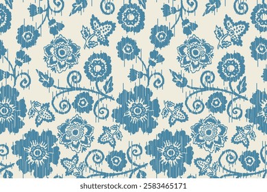 Ikat floral paisley embroidery seamless pattern on background. Ikat ethnic flower oriental pattern traditional. Aztec style abstract vector illustration. design for ikat floral fashion fabric,clothing