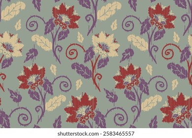 Ikat floral paisley embroidery seamless pattern on background. Ikat ethnic flower oriental pattern traditional. Aztec style abstract vector illustration. design for ikat floral fashion fabric,clothing