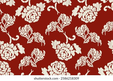 Ikat floral paisley embroidery seamless pattern on background. Ikat ethnic flower oriental pattern traditional. Aztec style abstract vector illustration. design for ikat floral fashion fabric,clothing