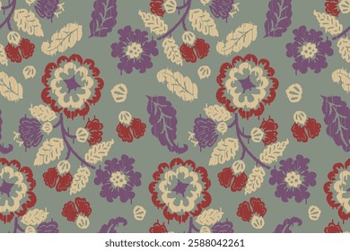 Ikat floral paisley embroidery seamless pattern on background. Ikat ethnic flower oriental pattern traditional. Aztec style abstract vector illustration. design for ikat floral fashion fabric,clothing