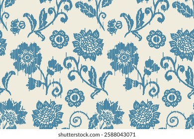 Ikat floral paisley embroidery seamless pattern on background. Ikat ethnic flower oriental pattern traditional. Aztec style abstract vector illustration. design for ikat floral fashion fabric,clothing