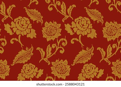 Ikat floral paisley embroidery seamless pattern on background. Ikat ethnic flower oriental pattern traditional. Aztec style abstract vector illustration. design for ikat floral fashion fabric,clothing