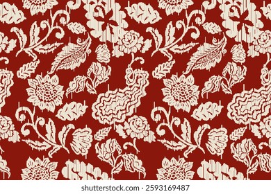 Ikat floral paisley embroidery seamless pattern on background. Ikat ethnic flower oriental pattern traditional. Aztec style abstract vector illustration. design for ikat floral fashion fabric,clothing