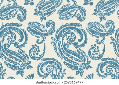 Ikat floral paisley embroidery seamless pattern on background. Ikat ethnic flower oriental pattern traditional. Aztec style abstract vector illustration. design for ikat floral fashion fabric,clothing