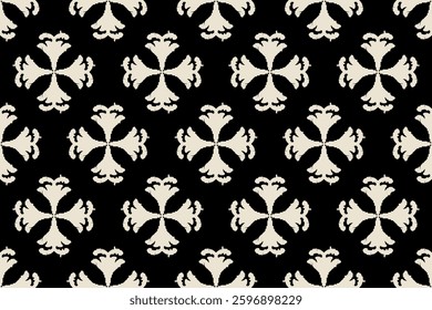 Ikat floral paisley embroidery seamless pattern on background. Ikat ethnic flower oriental pattern traditional. Aztec style abstract vector illustration. design for ikat floral fashion fabric,clothing