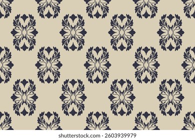 Ikat floral paisley embroidery seamless pattern on background. Ikat ethnic flower oriental pattern traditional. Aztec style abstract vector illustration. design for ikat floral fashion fabric,clothing