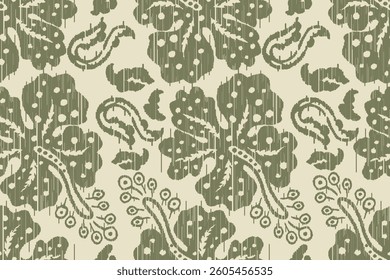 Ikat floral paisley embroidery seamless pattern on background. Ikat ethnic flower oriental pattern traditional. Aztec style abstract vector illustration. design for ikat floral fashion fabric,clothing