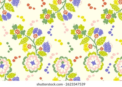 Ikat floral paisley embroidery seamless pattern on background. Ikat ethnic flower oriental pattern traditional. Aztec style abstract vector illustration. design for ikat floral fashion fabric,clothing