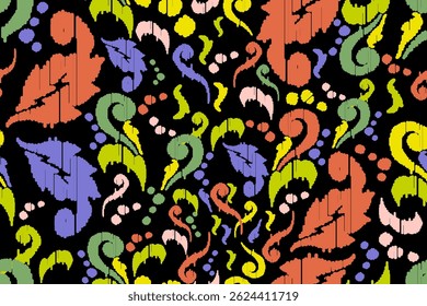 Ikat floral paisley embroidery seamless pattern on background. Ikat ethnic flower oriental pattern traditional. Aztec style abstract vector illustration. design for ikat floral fashion fabric,clothing