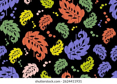Ikat floral paisley embroidery seamless pattern on background. Ikat ethnic flower oriental pattern traditional. Aztec style abstract vector illustration. design for ikat floral fashion fabric,clothing