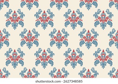 Ikat floral paisley embroidery seamless pattern on background. Ikat ethnic flower oriental pattern traditional. Aztec style abstract vector illustration. design for ikat floral fashion fabric,clothing