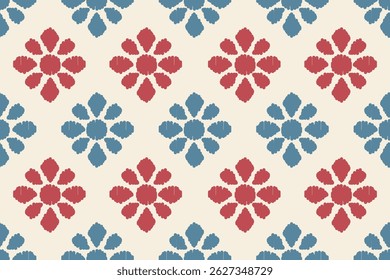 Ikat floral paisley embroidery seamless pattern on background. Ikat ethnic flower oriental pattern traditional. Aztec style abstract vector illustration. design for ikat floral fashion fabric,clothing