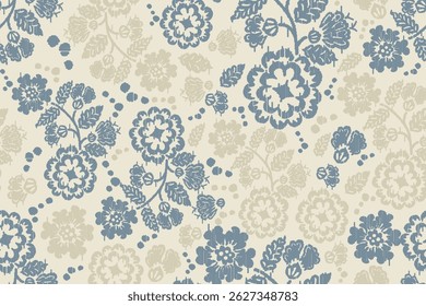 Ikat floral paisley embroidery seamless pattern on background. Ikat ethnic flower oriental pattern traditional. Aztec style abstract vector illustration. design for ikat floral fashion fabric,clothing